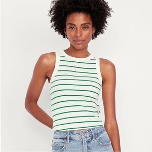 Old Navy Women's Snug Ribbed Cropped Tank Top - Green & White Striped Medium M